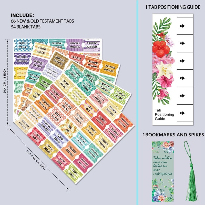 Cualfec Spanish Catholic Bible Index Tabs New & Old Testament Tabs Matte Laminated Floral Design, Bible Journaling Supplies - 122 Pcs (Fresh) - Image 2